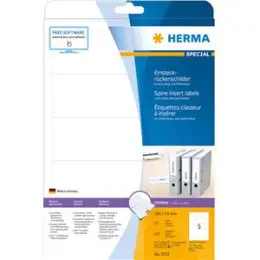 Ordner-Rückenschild Herma 5032 kurz/breit, Karton, zum Einstecken, blanko, weiß, Pack 125 Stk/25 Blatt