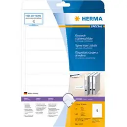 Ordner-Rückenschild Herma 5122 kurz/schmal, Karton, zum Einstecken, blanko, weiß, Pack 225 Stk/25 Blatt