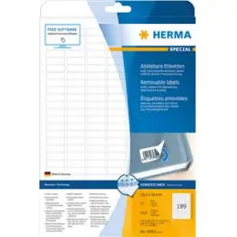 Etiketten Herma 10001 Special 25,4 x 10 mm weiß, selbstklebend, ablösbar + wieder haftend, Inkjet Laser Kopierer, Pack 4725 Stk/25 Blatt