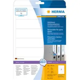 Ordner-Rückenschild Etiketten Herma 10155 Special kurz/schmal, matt, selbstklebend, ablösbar + wieder haftend, blanko, weiß, Inkjet Laser Kopierer, Pack 175 Stk/25 Blatt