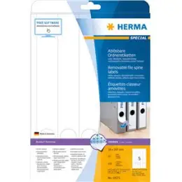 Ordner-Rückenschild Etiketten Herma 10175 Special lang/schmal, matt, selbstklebend, ablösbar, blanko, weiß, Inkjet Laser Kopierer, Pack 125 Stk/25 Blatt