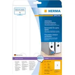 Ordner-Rückenschild Etiketten Herma 10185 Special lang/breit, matt, selbstklebend, ablösbar, blanko, weiß, Inkjet Laser Kopierer, Pack 75 Stk/25 Blatt
