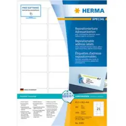 Etiketten Herma 10301 Special 63,5 x 38,1 mm weiß, selbstklebend, ablösbar + wieder haftend, Inkjet Laser Kopierer, Pack 2100 Stk/100 Blatt