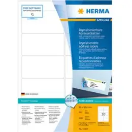 Adressetiketten Herma 10307 Special 96 x 50,8 mm weiß, selbstklebend repositionierbar, Inkjet Laser Kopierer, Pack 1000 Stk/100 Blatt