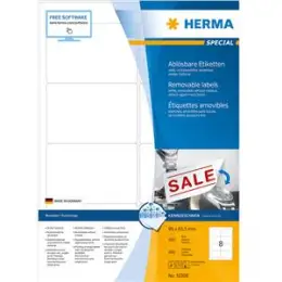 Etiketten Herma 10308 Special 96 x 63,5 mm weiß, selbstklebend, ablösbar + wieder haftend, Inkjet Laser Kopierer, Pack 800 Stk/100 Blatt