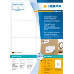 Adressetiketten Herma 10312 Special 99,1 x 67,7 mm weiß, selbstklebend, repositionierbar, Inkjet Laser Kopierer, Pack 800 Stk/100 Blatt