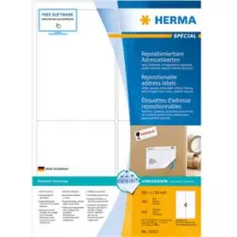 Adressetiketten Herma 10313 Special 99,1 x 139 mm weiß, selbstklebend repositionierbar, Inkjet Laser Kopierer, Pack 400 Stk/100 Blatt