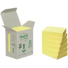 Haftnotiz Post-it 653-1B Recycling Notes 38 x 51 mm, Block mit 100 Blatt, gelb Recycling, Pack 6 Blöcke