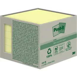 Haftnotiz Post-it 654-1B Recycling Notes 76 x 76 mm, Block mit 100 Blatt, gelb, Pack 6 Stk