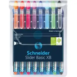 Kugelschreiber Schneider 151298 Slider Basic XB XB, mit Kappe, 8er-Etui, schwarz, rot, blau, orange, violett, pink, hellblau, hellgrün, Pack 10 Stk