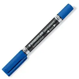 Permanentmarker Staedtler 348-3 Lumocolor permanent duo 0,6mm (F) + 1,5mm (M), zwei Rundspitzen, blau