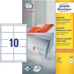 Etiketten Avery Zweckform 3679 97 x 55 mm weiß, selbstklebend, Inkjet Laser Kopierer, Pack 1000 Stk/100 Blatt