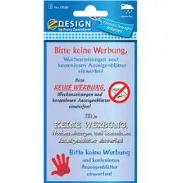 Keine-Werbung-Etiketten Avery Zweckform 59508 Z-Design Folie, selbstklebend, konturgestanzt, Bitte keine Werbung, Pack 4 Stk/1 Blatt
