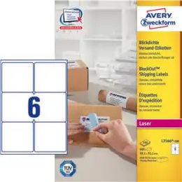 Versand-Etiketten Avery Zweckform L7166-100 99,1 x 93,1 mm selbstklebend, blickdicht, weiß, Laser, Pack 600 Stk/100 Blatt