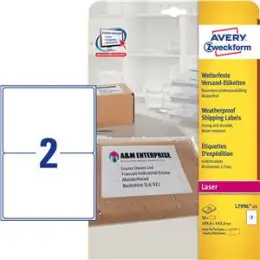 Versand-Etiketten Avery Zweckform L7996-25 199,6 x 143,5 mm Folie, selbstklebend, wetterfest, weiß, Laser, Pack 50 Stk/25 Blatt