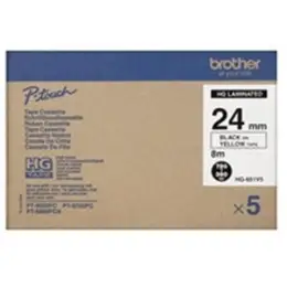 Schriftband-Kassette Brother HGe-651V5 Multipack schwarz auf gelb, 24mm/8m, laminiert, Pack 5 Stk