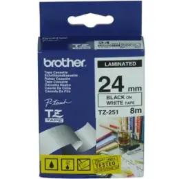 Schriftband-Kassette Brother TZe-251 schwarz auf weiß 24mm/8m laminiert