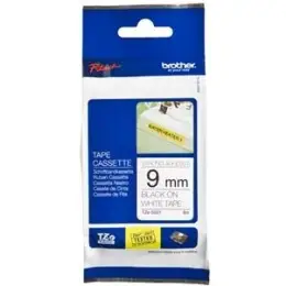 Schriftband-Kassette Brother TZe-S221 schwarz auf weiß 9mm/8m laminiert stark klebend