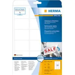 Etiketten Herma 4203 Special 63,5 x 46,6 mm weiß, selbstklebend, ablösbar + wieder haftend, Inkjet Laser Kopierer, Pack 450 Stk/25 Blatt