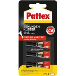 Sekundenkleber Pattex PSMT3 Flüssig Mini Trio flüssig, Blister 3 Tuben je 1g