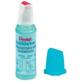 Rollkleber Pentel ER153-SG Roll´n Glue Flüssigkleber mit Gummirolle, hellblau, Flasche 30ml