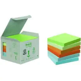 Haftnotiz Post-it 654-1GB Recycling Notes 76 x 76 mm, Block mit 100 Blatt, 4 Pastell-Farben sortiert, Pack 6 Stk