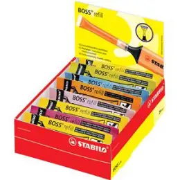 Textmarker-Nachfüllpatrone Stabilo 070 Boss Refill 9 Leuchtfarben sortiert, Pack 20 x Frischebeutel je 3ml