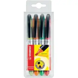 Textmarker Stabilo 545/4 Navigator 1-4mm, Keilspitze, 4er-Etui, gelb, grün, orange, pink, Pack 5 Stk