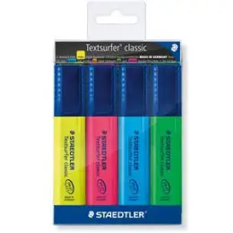 Textmarker Staedtler 364WP4 364 WP4 Textsurfer classic 1-5mm, Keilspitze, 4er-Etui, gelb, pink, blau, grün