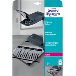 Overhead-Folien Avery Zweckform 3562 A4 0,10mm klar, lösemittelfrei beschichtet, stapelverarbeitbar, Laser, Pack 25 Blatt