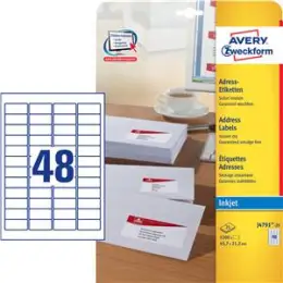 Adressetiketten Avery Zweckform J4791-25 45,7 x 21,2 mm weiß, selbstklebend, Inkjet, Pack 1200 Stk/25 Blatt