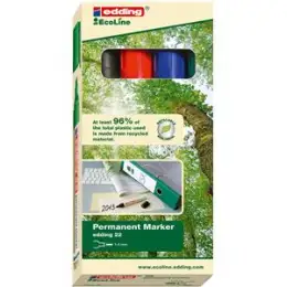 Permanentmarker Edding 22 EcoLine 4-22-4 1-5mm, Keilspitze, 4er-Etui, schwarz, rot, blau, grün