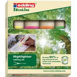 Textmarker Edding 24 EcoLine 4-24-4 2-5mm, Keilspitze, 4er-Etui, gelb, rosa, orange, hellgrün