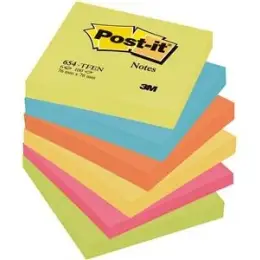 Haftnotiz Post-it 654TFEN Notes, Active 76 x 76 mm, Block mit 100 Blatt, 5 Farben sortiert, Pack 6 Stk