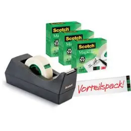 Klebefilm-Tischabroller Scotch C38SM3S Magic schwarz inkl.3 Rollen Magic Klebeband bis 19mmx33m