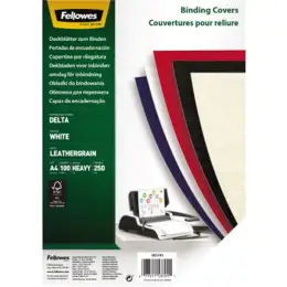 Kartondeckel Fellowes CRC53701 Delta A4 250g Lederstruktur weiß, Pack 100 Stk
