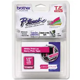 Schriftband-Kassette Brother TZe-MQP35 weiß auf pink matt 12mm/5m laminiert