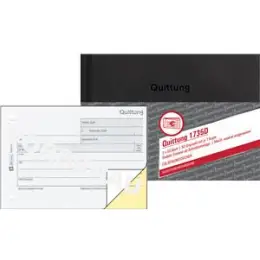 Quittung Avery Zweckform 1735D A6-quer 2 x 50 Blatt mit MwSt. selbstdurchschreibend "Hardcover", Pack 5 Stk