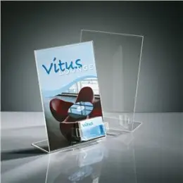 Tischaufsteller Sigel TA230 A4-hoch schräg mit Visitenkartenfach Acryl, Pack 5 Stk