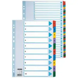 Zahlen-Register Esselte 100161 A4 Zahlen 1-10 Mylarkarton weiß Taben farbig, Pack 10 Stk