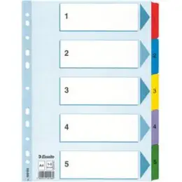 Zahlen-Register Esselte 100160 A4 Zahlen 1-5 Mylarkarton weiß Taben farbig, Pack 20 Stk