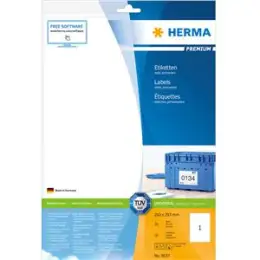 Etiketten Herma 8637 Premium 210 x 297 mm selbstklebend, weiß, Inkjet Laser Kopierer, Pack 10 Stk/10 Blatt