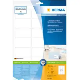 Adressetiketten Herma 8632 Premium 63,5 x 38,1 mm selbstklebend, weiß, Inkjet Laser Kopierer, Pack 210 Stk/10 Blatt