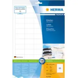 Etiketten Herma 8629 Premium 38,1 x 21,2 mm selbstklebend, weiß, Inkjet Laser Kopierer, Pack 650 Stk/10 Blatt