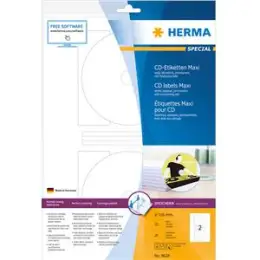 CD-Etiketten Herma 8624 Special Ø 116 mm rund, Maxi, selbstklebend, blickdicht, weiß, Inkjet Laser Kopierer, Pack 20 Stk/10 Blatt
