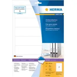 Ordner-Rückenschild Etiketten Herma 8620 Special kurz/schmal, matt, selbstklebend, blanko, weiß, Inkjet Laser Kopierer, Pack 70 Stk/10 Blatt