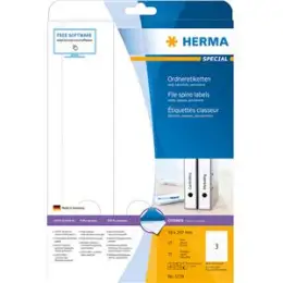 Ordner-Rückenschild Etiketten Herma 5159 Special lang/breit, matt, selbstklebend, blanko, weiß, Inkjet Laser Kopierer, Pack 75 Stk/25 Blatt