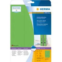 Ordner-Rückenschild Etiketten Herma 5139 Special lang/breit, matt, selbstklebend, blanko, grün, Inkjet Laser Kopierer, Pack 60 Stk/20 Blatt