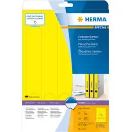 Ordner-Rückenschild Etiketten Herma 5131 Special lang/schmal, matt, selbstklebend, blanko, gelb, Inkjet Laser Kopierer, Pack 100 Stk/20 Blatt