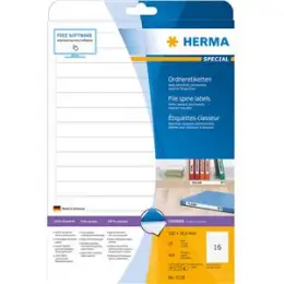 Ordner-Rückenschild Etiketten Herma 5118 Special Ringbuch/schmal, matt, selbstklebend, blanko, weiß, Inkjet Laser Kopierer, Pack 400 Stk/25 Blatt